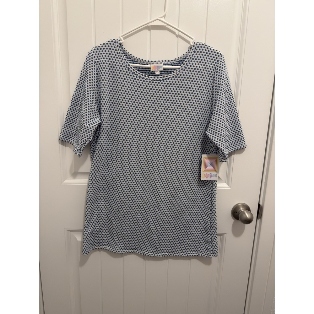 Lularoe Women's Gigi Shirt White Blue Dots Size 2XL‎ NWT